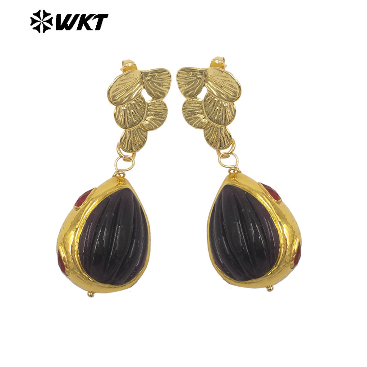 WT-E805 High Quality 18K Gold Plated Hand Carved Colorful Glaze Waterdrop Shape Earrings For Female Party Wearing Jewelry