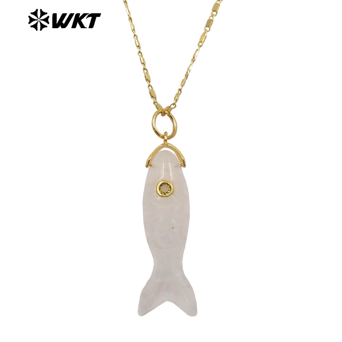 WT-N1512 Delicate Metal Thin Chain And Natural Gemstones Little Fish Shape Pendant Necklaces As Girls Elegant Accessories