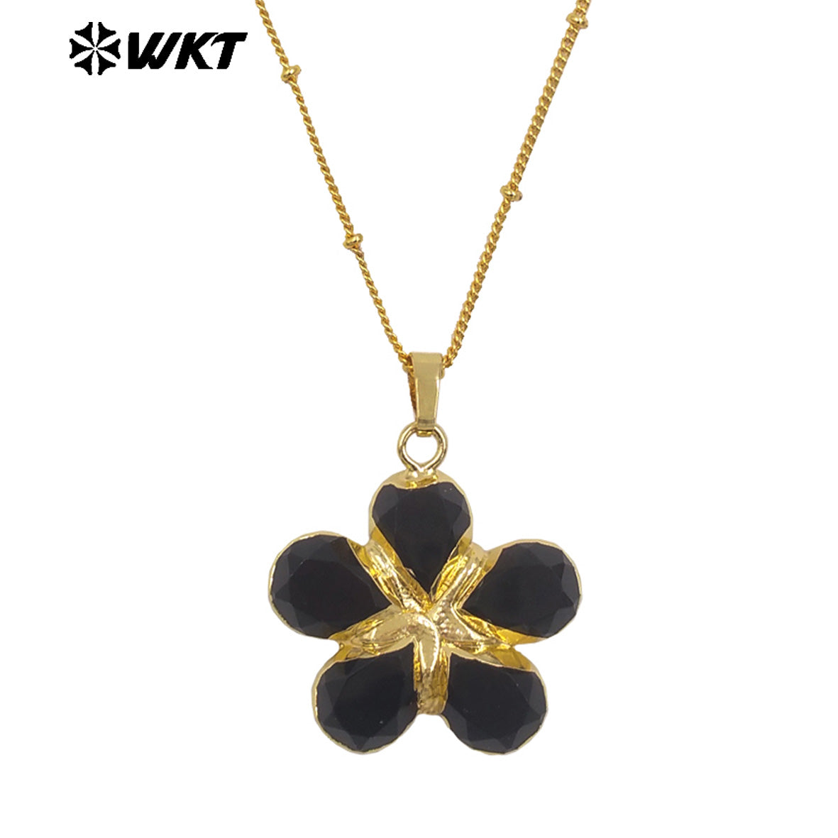 WT-N1497 New Fashion Beads Chain With Gold Plated Natural Gemstone Flowers Shape Pendant Necklace As Lady Birthday Gift
