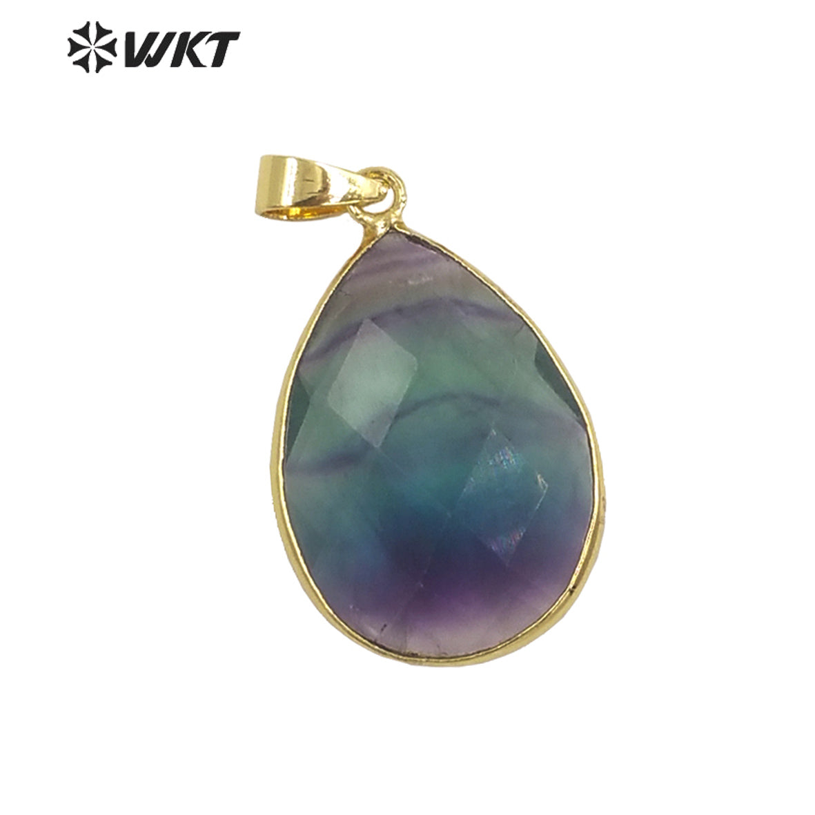 WT-P1896 WKT New Material Design 24MM Diamond Faceted Waterdrop Yellow Citrine Fluorite Stone Pendant for Earring Match