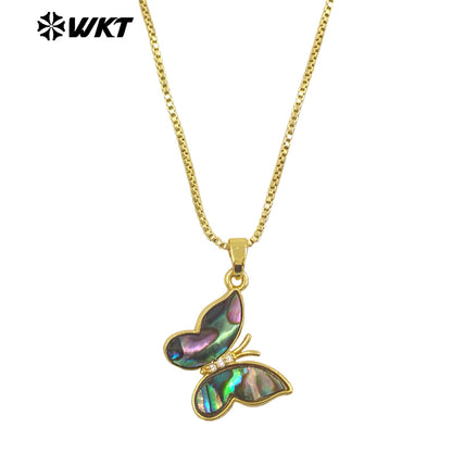 WT-JN282 Wholesale New Design Natural White Pearl Shell and Abalone Made Butterfly Charm Necklace in 18 Inch Long