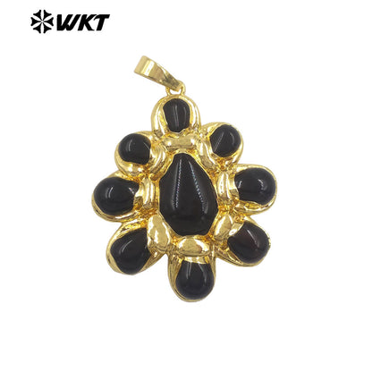 WT-P2085 Exclusive Charms Back Full Gold Plated Various Natural Gemstones Flower Big Pendants For Elegant Necklace Making
