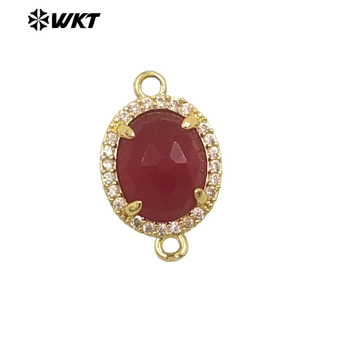 WT-C336 Stylish Little Zircon Round Colorful Natural Gemstone Double Hoop Connector Pendant for Women DIY Necklace Accessories