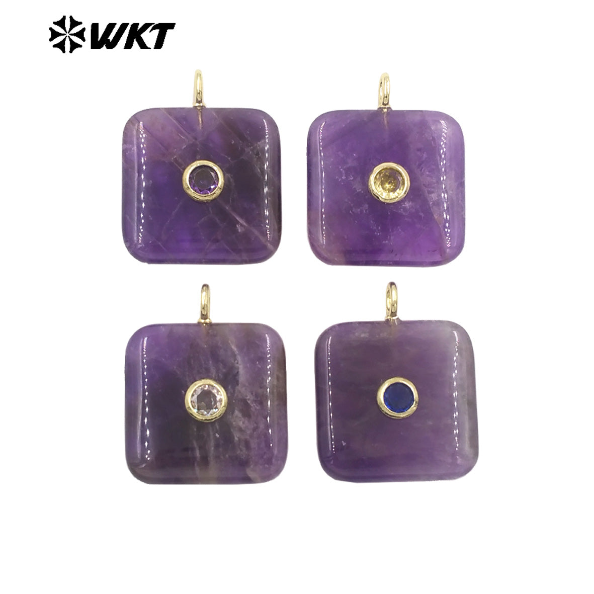 WT-P2023 Popular Sales Lapis Square Natural Gemstones And Colorful Zircon Pendant For Fashion Jewelry Necklace DIY Design