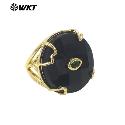 WT-R612 New Product 18K Gold Electroplated Zircon And Natural Gemstones Round Rings As Female Daily Matching Accessory
