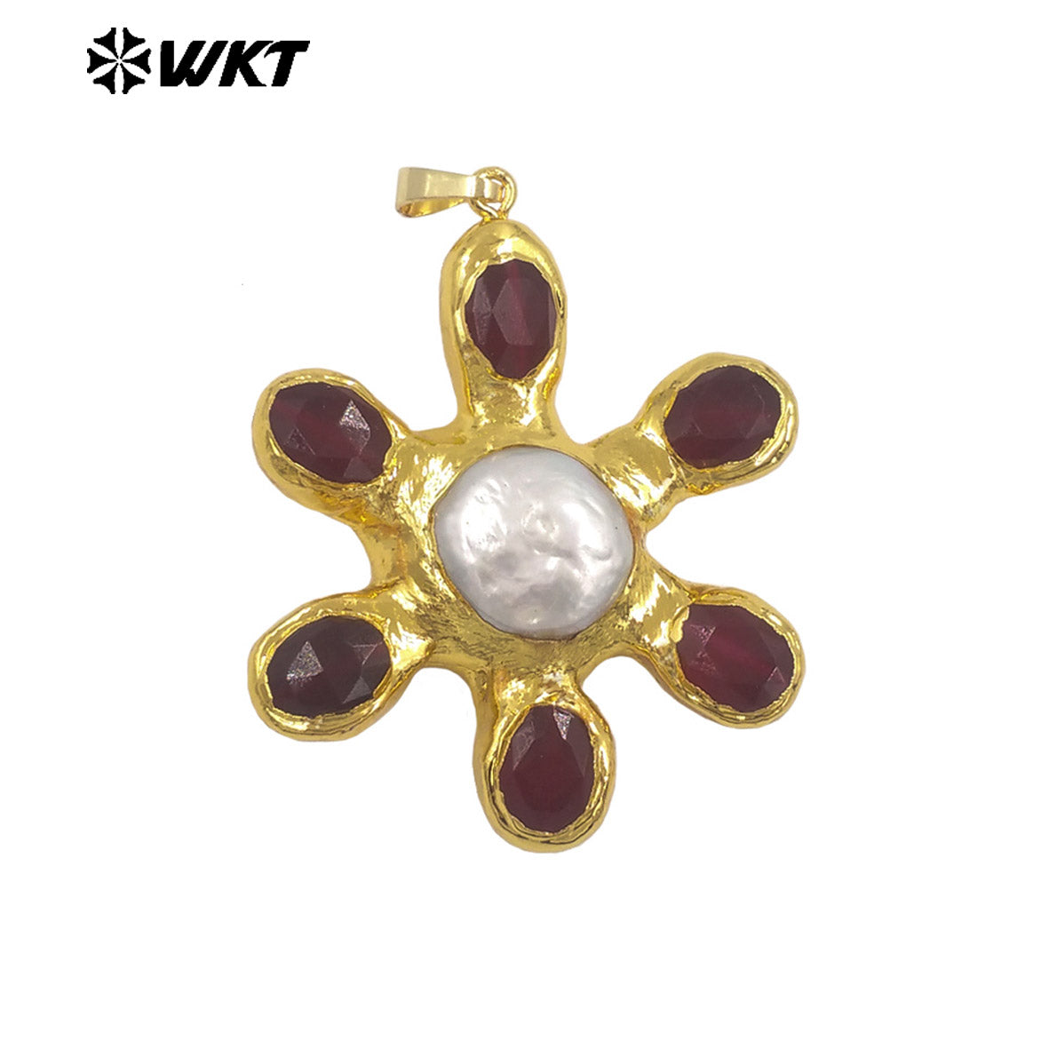WT-JP473 Popular Fashion Gold Electroplated Natural Stones And Pearl Flower Shape Charm Pendants For Girls Birthday Gift