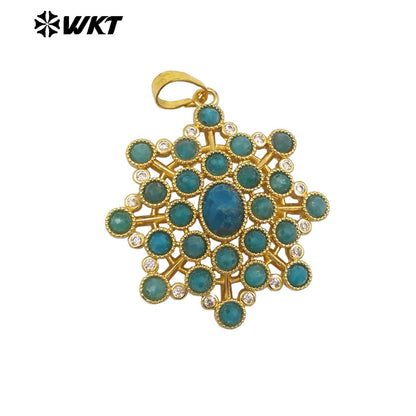 WT-P1977 WKT New Hand Make Multi Stone Setting Women Energy Amethyst Gemstone Flower Shape Jewelry Pendants