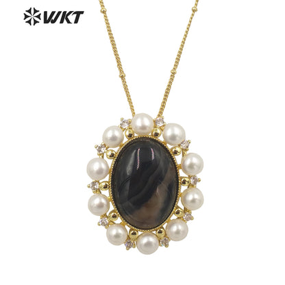 WT-MN979 New Light Luxury Design Natural Gemstone Pendant Pearl Zircon Exquisite Charming Pendant Natural Gemstone Necklace