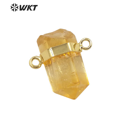 WT-P1763 Graceful Double Loops Hexagonal Cylinder Natural Stone Pendant Energy Citrine Crystal Pillar Pink Quartz Amethyst