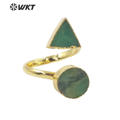 WT-R371 Wholesale Newest Design Double Stone Chrysoprase Jade Ring 18k Real Gold Plated Resist Tarnishable Jewelry Ring