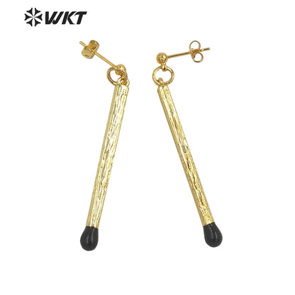 WT-E686 Fashion Simple Long Stick Sexy Earrings Candy Color 18k Real Gold Plated Straight Dangle Pendant Earrings for Party