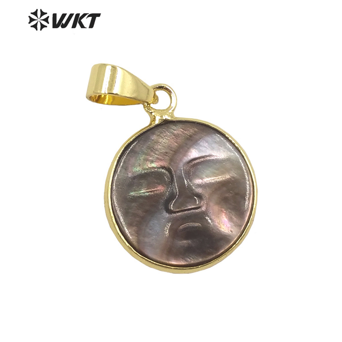 WT-JP297 French Vintage Charming Trumpet Shell Pendant Carved Sleeping Face Round Pendant Female Jewelry Natural Shell Pendant