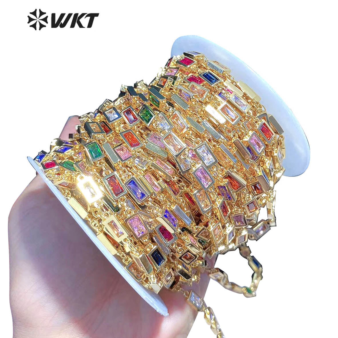 WT-BC122 Newest Fashion Square Cubic Zircon Chain for Women's Jewelry Making Bracelet Necklace Brass Chains