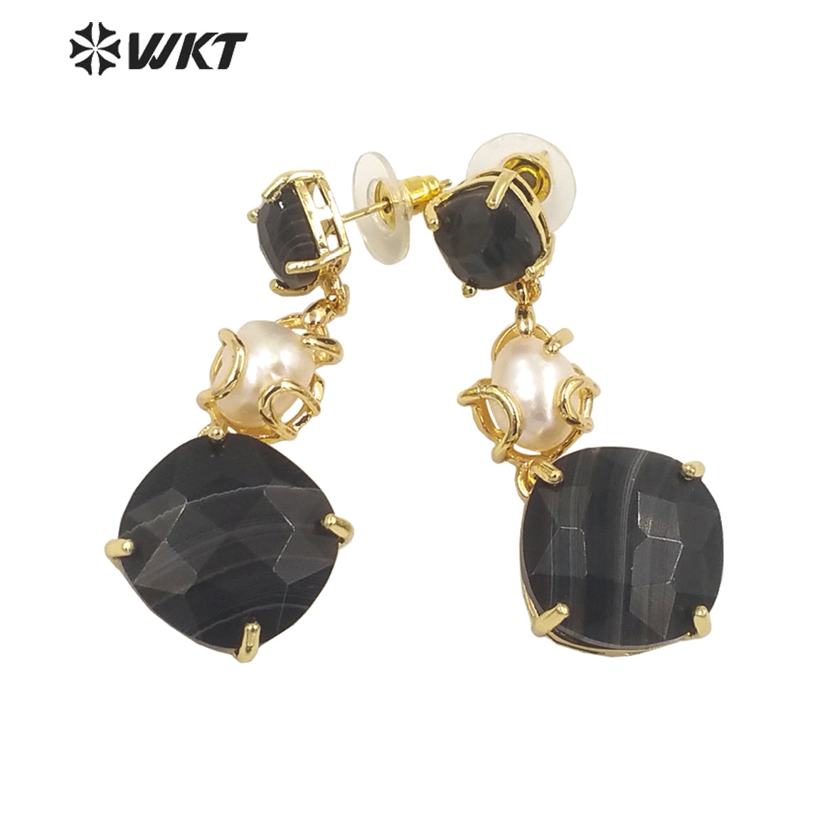 WT-MPE116 European and American Retro Exaggerated Round Shape Colorful Inlaid with Pearl Flowers Earrings