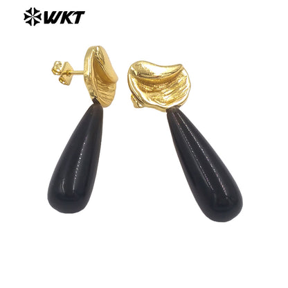 WT-E802 Delicate Design 18K Gold Plated Amazonite Natural Gemstones Waterdrop Shape Earrings As Lady Elegant Jewelry Gifts