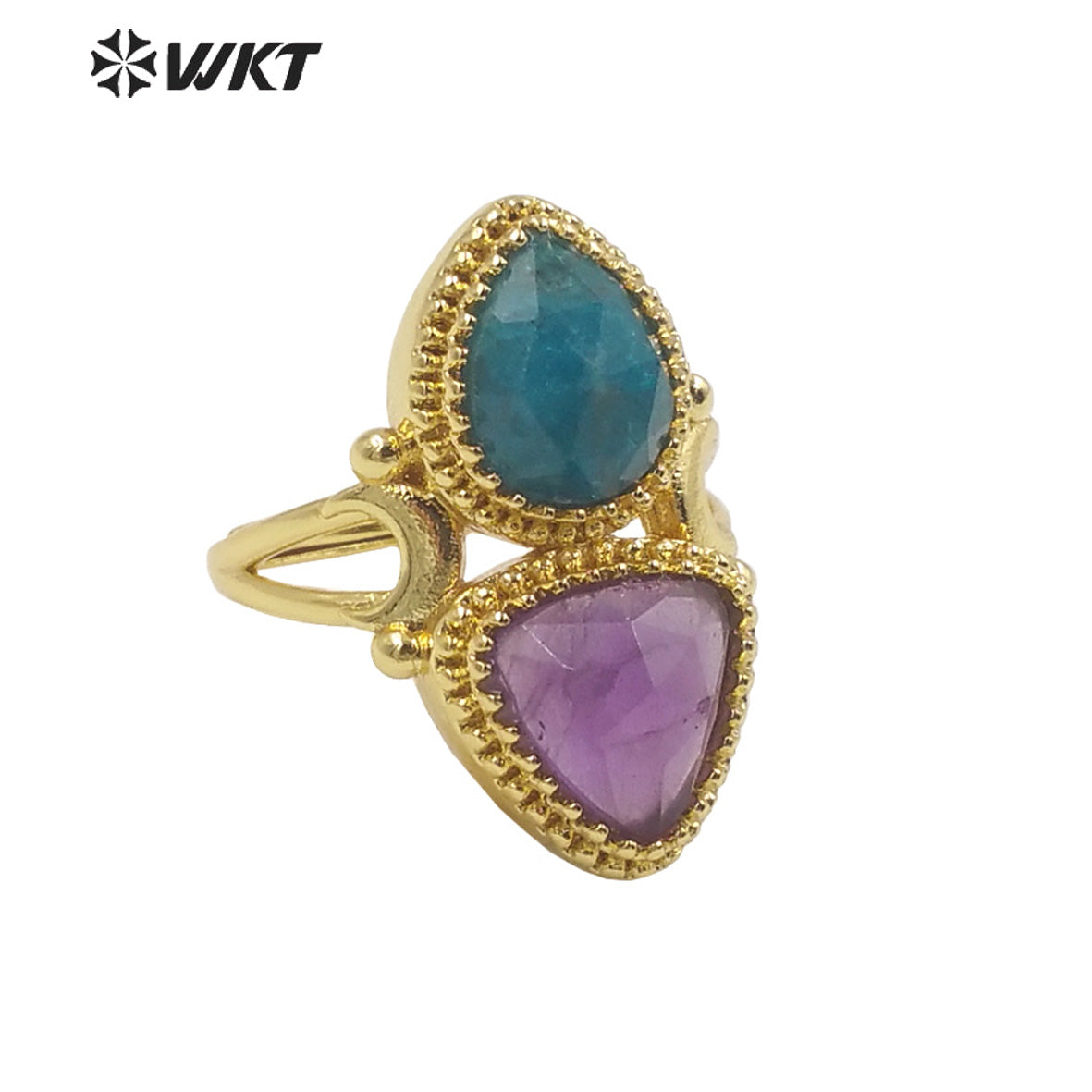 WT-R476 New Design Colorful Natural Gemstone Ring With Women Fashion Gold Plated Peacock Stone Ring Boho Charming Ring