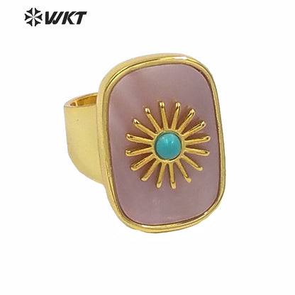 WT-R364 Gorgeous High Quality Square Gold Bezel Stone Setting Cocktail Ring Unique Women Fashion Party Charm Stone Ring