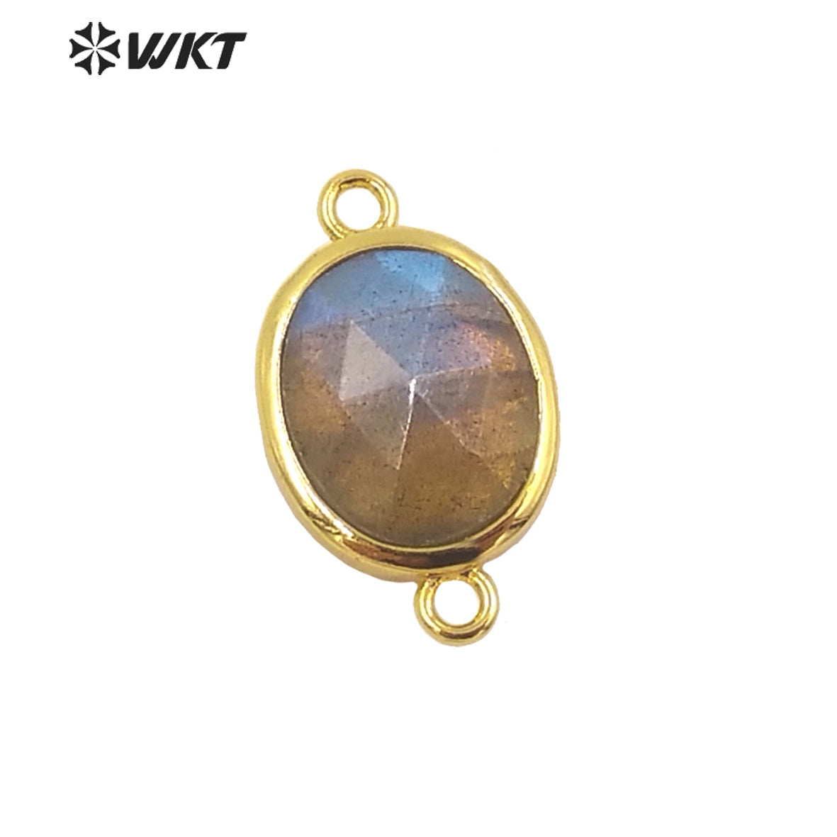 WT-C306 Wholesale Delicate Double Loops Stone Connector Jewelry Findings Chain Faceted Oval Shape Gemstone Charm Pendant