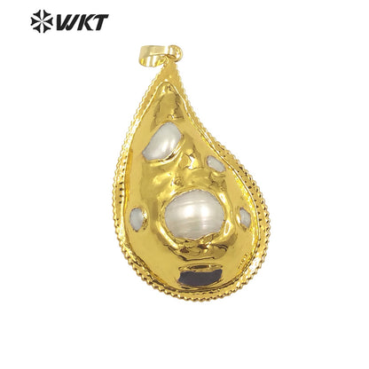 WT-JP360 Wholesale Fashion 18K Real Gold Plated Handmade Freshwater Pearl Setting Trumpet Shape Lovely Jewelry Pendants