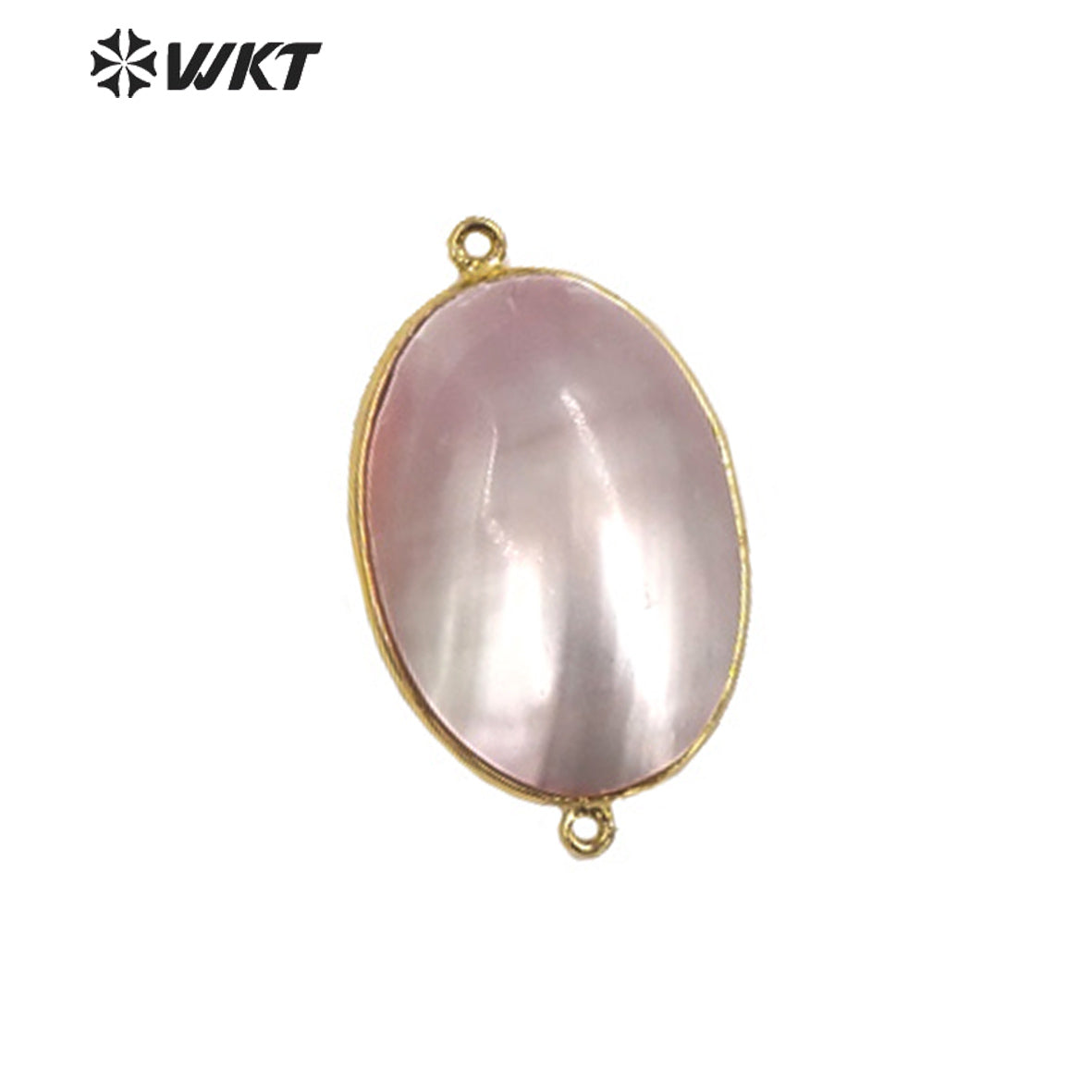 WT-JP339 Wholesale Fashion Double Loops Gold Bezel Shell Connectors Women Natural High Brightly Mabe Pendants for Necklace