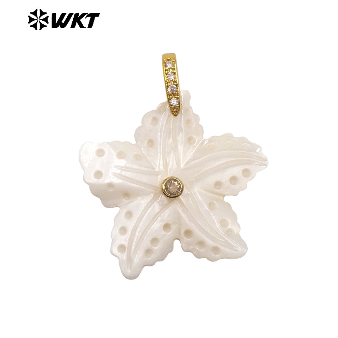 WT-JP521 Lovely Interesting Zircon And Natural White Shell Starfish Shape Gold Pendant For Women Handmade Jewelry Decorative