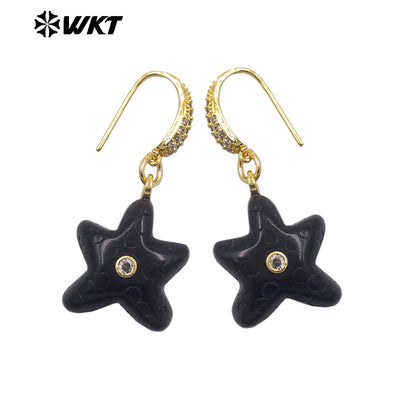WT-E815 Interesting And Delicate Multiple Natural Gemstones Starfish Shape Gold Earrings As Girl Friends Jewelry Present