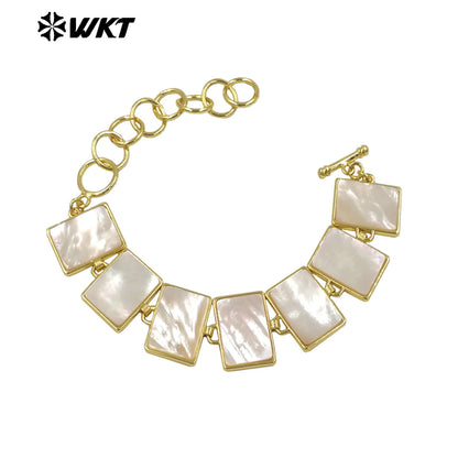 MPB144 Elegant Simple Style Gold Plated Round Waterdrop Shape Natural White Shell Bracelet For Women Daily Matching Jewelry