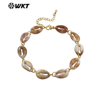 MPB135 Top Fashion Bohemia Style Gold Electroplated Metal And Resin Shell Charms Bracelets For Women Beach Party Matching