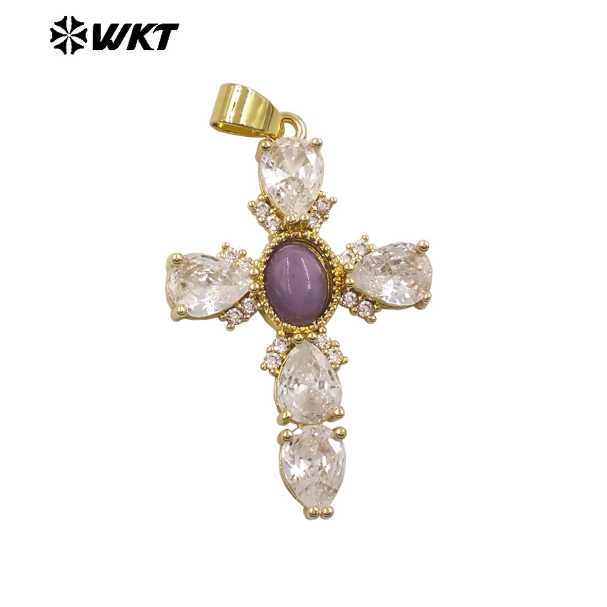 WT-MP320 New Arrival 18K Gold Plated Natural Stones And Zircon Cross Pendants For Lady Trendy Necklace DIY Accessories