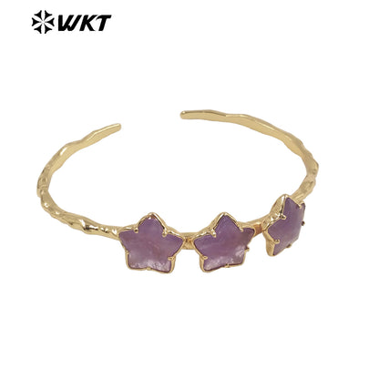 WT-B636 WKT Lovely Trendy Gift for Women Star C Shaped Lucky Bracelets C Shaped Natural Colorful Gemstone Opening Bracelets