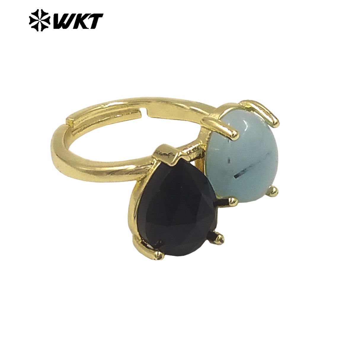 WT-R589 Classical Elegant Design Gold Electroplated Double Natural Gemstones Rings As Women Daily Matching Trendy Jewelry