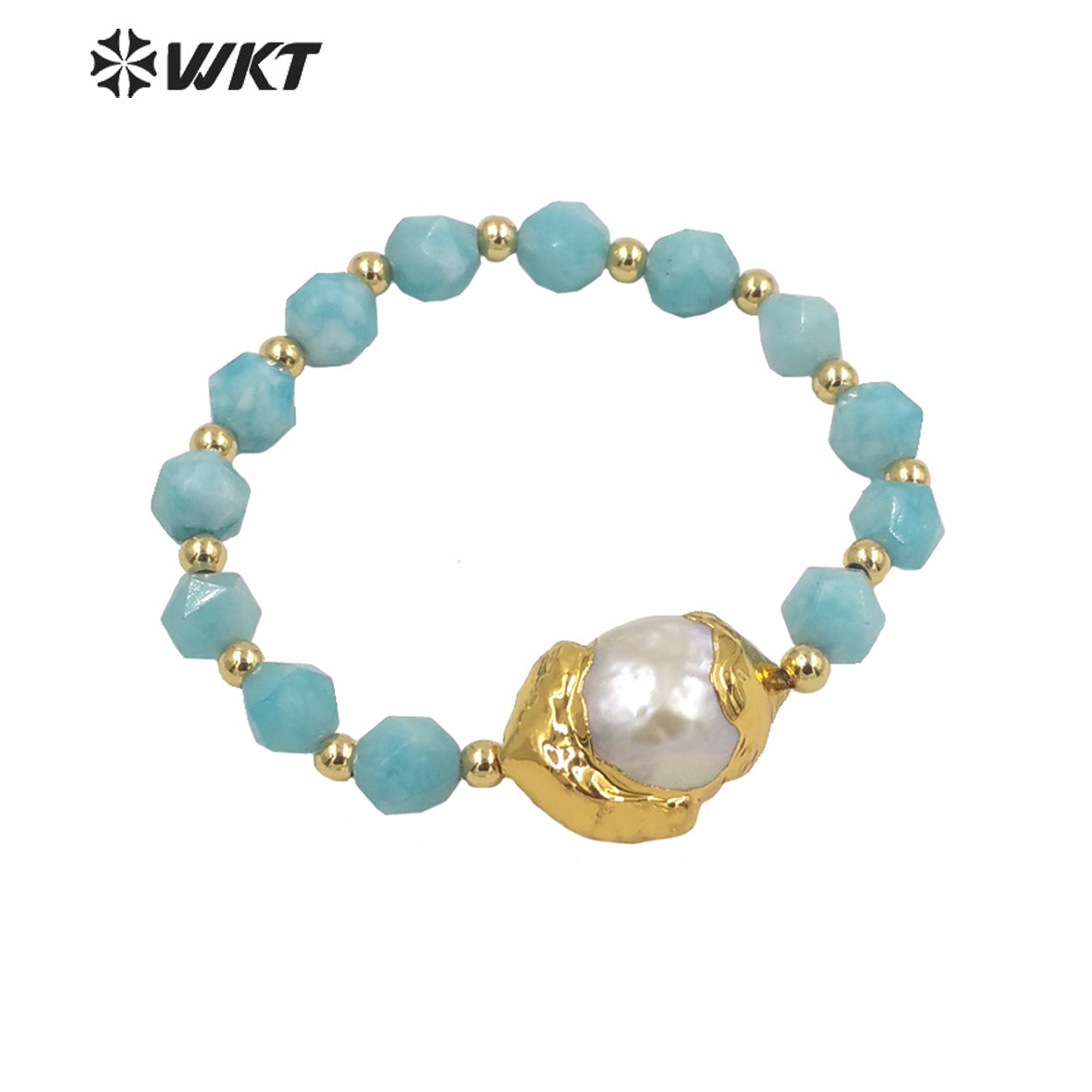 WT-MPB023 WKT Wholesale Precious Natural 8mm Stone Beads Pearl Charm Bracelet Women Flexible Stone Beads Bracelets