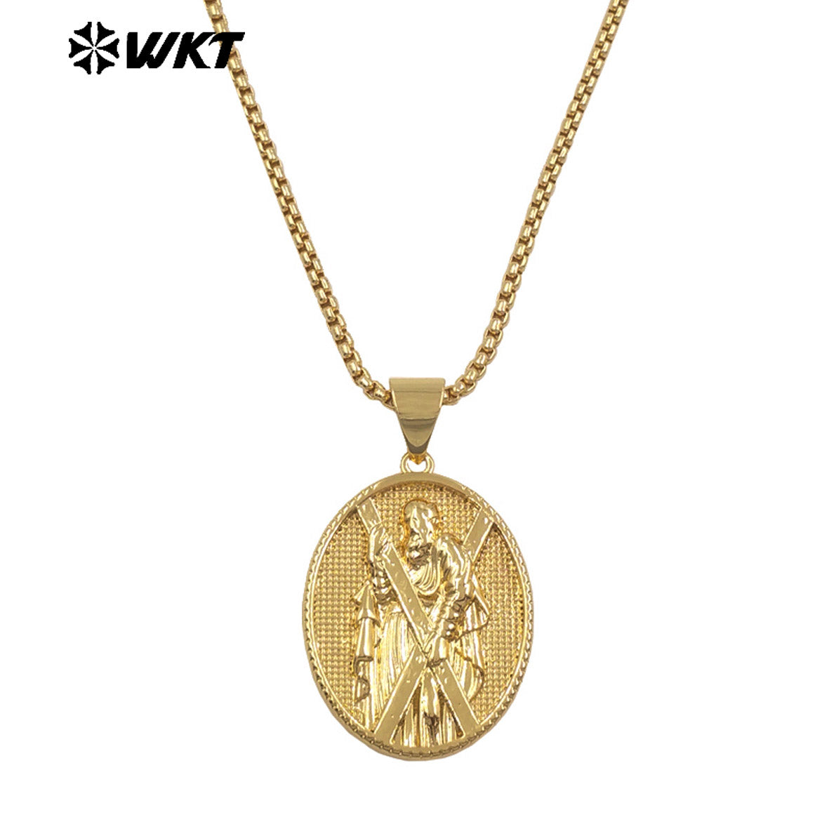 WT-JFN36 Religious Style Pendant Necklace with 18K Gold Electroplated Jesus Patterns High Quality Resist Tarnishable Jewelry