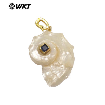 WT-JP475 New Arrival Vintage Style Zircon And Natural Trumpet Gold Pendants For Women Earrings Necklace Jewelry Making