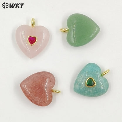 WT-P2059 Factory Wholesale Gold Zircon And Natural Gemstones Heart Shape Pendants As Girls Romantic Jewelry Decorations