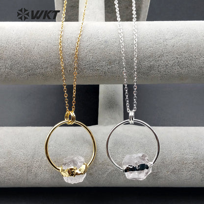 WT-N1011 Wholesale Raw Crystal Quartz Chunky Stone Necklace, Fashion Fancy Big Ring Crystal Stone Necklace