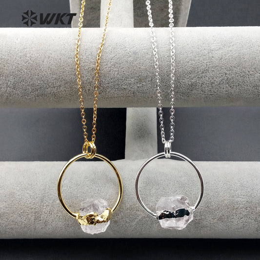 WT-N1011 Wholesale Raw Crystal Quartz Chunky Stone Necklace, Fashion Fancy Big Ring Crystal Stone Necklace