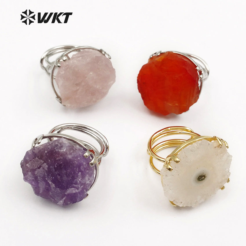 WT-R313 Women Wedding Bridesmaid Rings Round Shape Healing Quartz Multi Colors Option Bohemia Style Beautiful Angel Quartz Rings