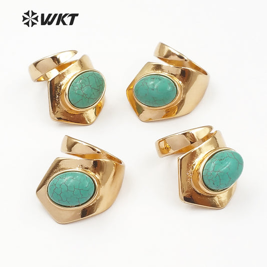 WT-R308 2023Wholeasale 24k Gold Electroplated Stone Ring Adjustable Size Rings Geometric Shape Elegant for Malachite Ring