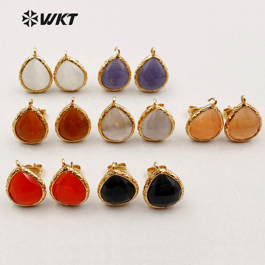 JF171 Wholesale WKT Cat Eyes Studs Earring Findings Water Drop Shape Studs Earring Accessory