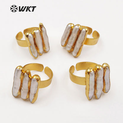WT-R305 2018 New 18K Metal Electroplated Adjustable Rings Geometric Shape for Elegant Women with Freshwater Pearl Ring
