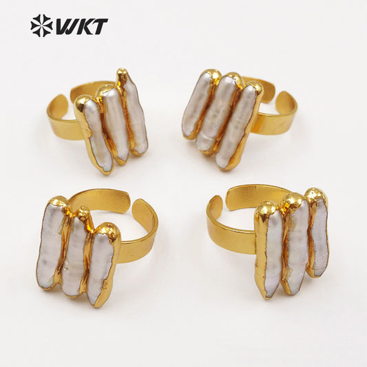 WT-R305 2018 New 18K Metal Electroplated Adjustable Rings Geometric Shape for Elegant Women with Freshwater Pearl Ring
