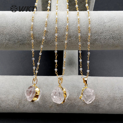 WT-N1029 WKT Wholesale Fashion Jewelry Natural Crystal Necklace Simply Crystal Pendant Necklace