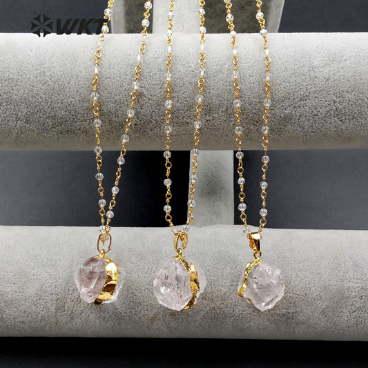 WT-N1029 WKT Wholesale Fashion Jewelry Natural Crystal Necklace Simply Crystal Pendant Necklace
