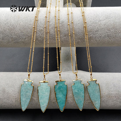 WT-N1003 Wholesale Hot Sale Generous Design Necklace 18 Inch 18K Gold Plated Chain Natural Amazonite Raw Stone Bead Chain