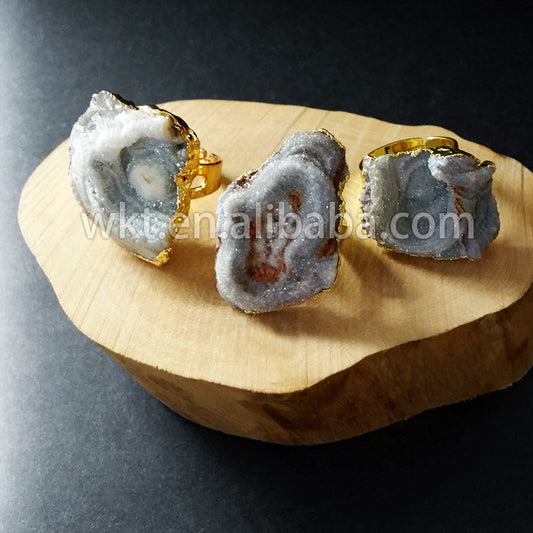 WT-R221 Fashion Design Elegant Grey Druzy Stone Ring With 24k Gold Plated, Fashion Grey Stone Ring