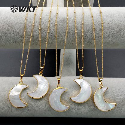 WT-N1024 Wholesale Freshwater Mother of Pearl Carved Crescent Moon Necklace MOP Necklace