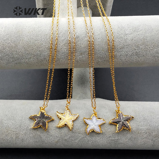 WT-N993Wholesale Hot Sale Natural Sea Shell Necklace 18 Inch 24K Real Gold Plated Generous Special Girl Gift High Quality