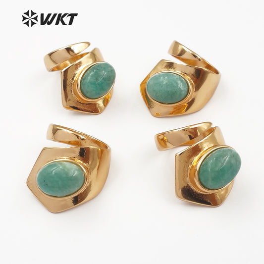 WT-R310 Wholesale Metal Electroplated Stone Ring Adjustable Rings Geometric Shape Elegant for Jade Rings