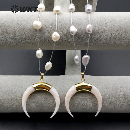 WT-N1056 WKT Wholesale New Fashion Real Pearl Necklace Shape of Crescent Exquisite Shell Necklace